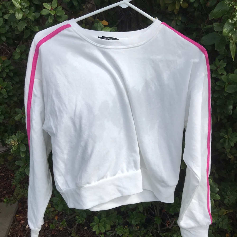 NWOT Pink Stripe Sleeve Crewneck
